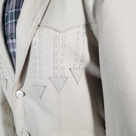 Oscar Piel leather blazer sport coat jacket men's Large Beige 2 tone Western - Picture 10 of 16